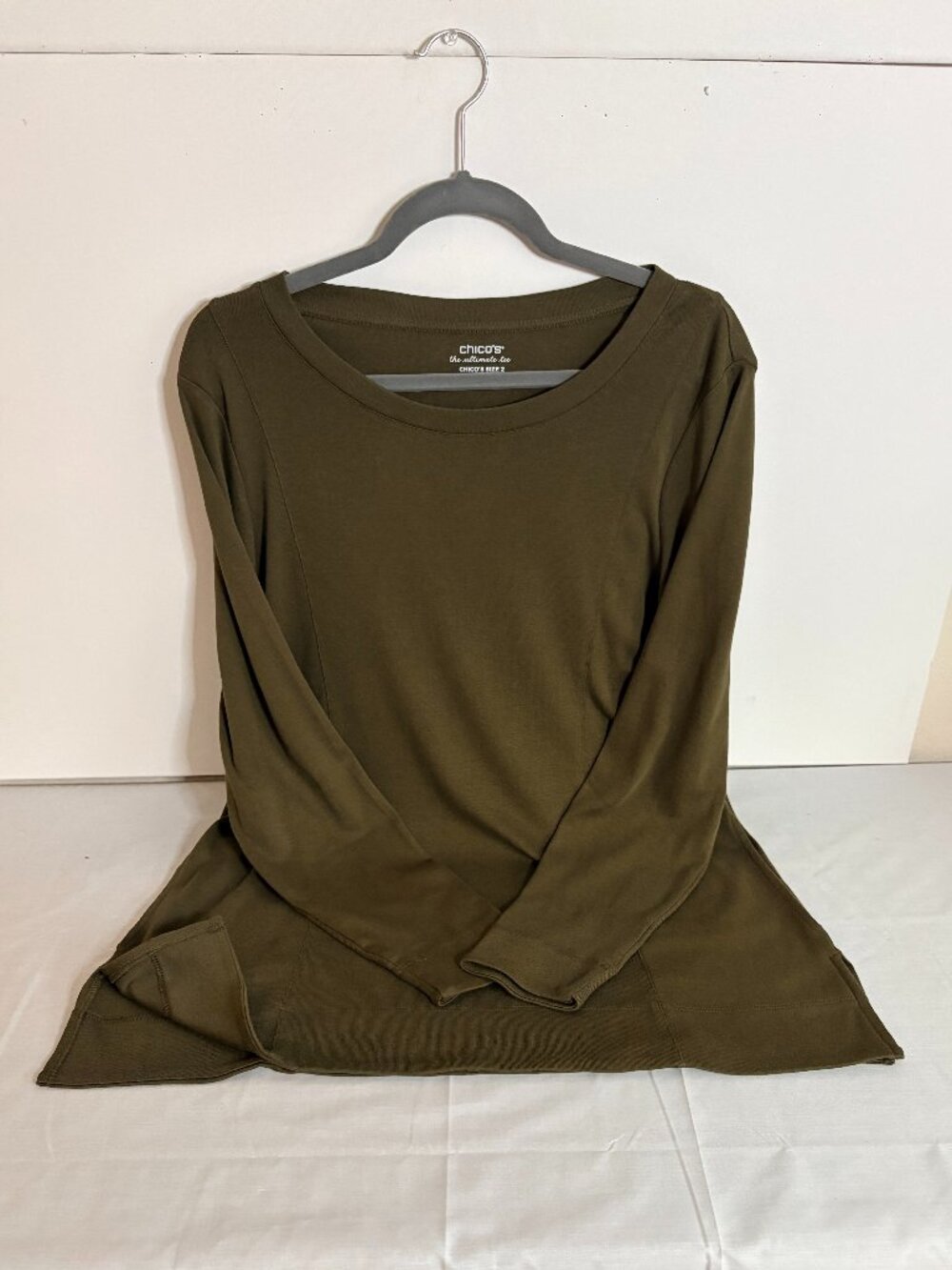 Chico's Ultimate Tee Women's Green Tunic 100% Pima Cotton Long Sleeve Top Size L